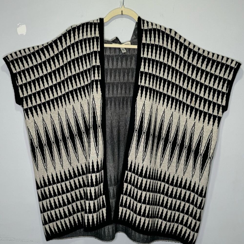 Michael Stars Wool Blend Open Front Poncho Cardigan Coverup One Size Black White